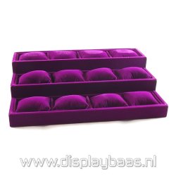 Displaydoos voor armbanden/horloges, velours, amethyst, 3 verdiepingen 12 kussentjes